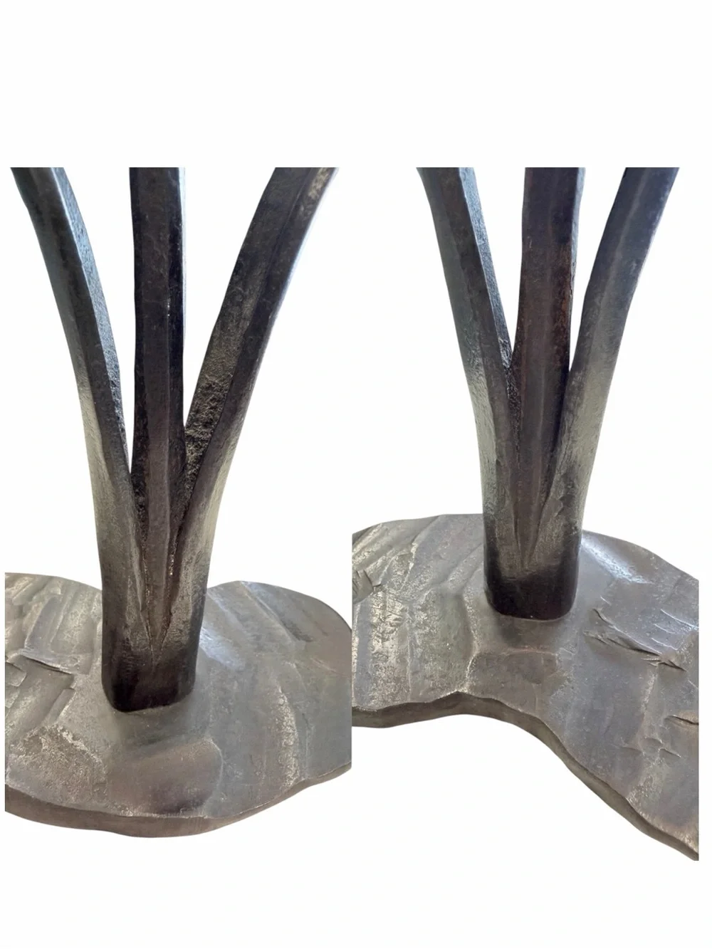 Vintage Hand Forged Iron Calla Lily Candlesticks Pair Brutalist Sculptural